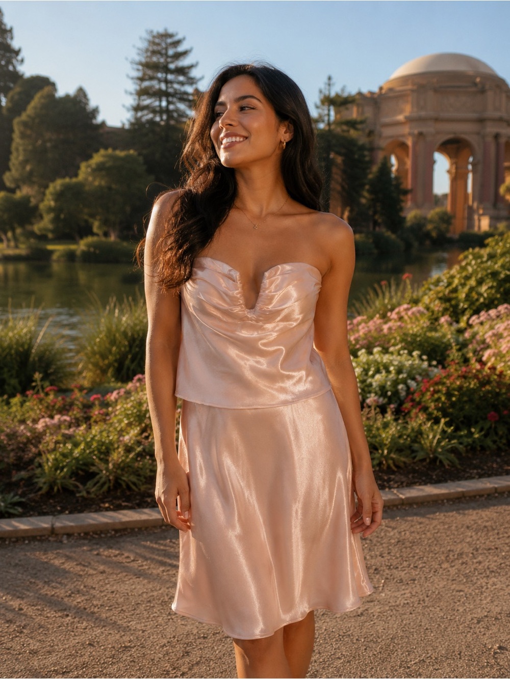 Strapless V-Neck Slip Dress in Blush